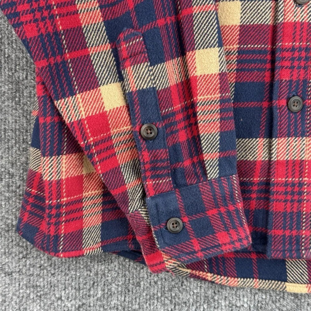 Orvis Thick Flannel Button-Up Shirt Shacket Men's M Red Navy Plaid Long Sleeve